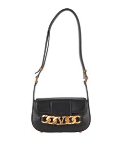 Logo Chain Shoulder Bag, Leather, Black, MII, 3*
